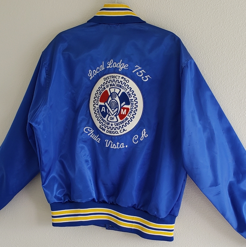 Vintage Satin Jacket Souvenir Chula Vista California Machinis Aerospace Workers